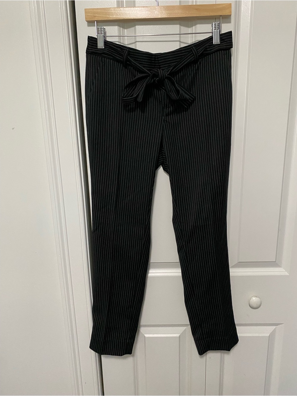 NWT Banana Republic Black Pinstripe Tie-Waist Trousers
